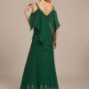 Formal & Evening | Sheath/Column Cold Shoulder V-Neck Floor-Length Chiffon Evening Dress With Cascading Ruffles Sequins Beading Dark Green – Womens