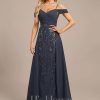 Formal & Evening | Sheath/Column Off the Shoulder Cold Shoulder Floor-Length Lace Sequin Chiffon Evening Dress With Pleated As Picture – Womens