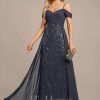 Formal & Evening | Sheath/Column Off the Shoulder Cold Shoulder Floor-Length Lace Sequin Chiffon Evening Dress With Pleated As Picture – Womens