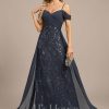 Formal & Evening | Sheath/Column Off the Shoulder Cold Shoulder Floor-Length Lace Sequin Chiffon Evening Dress With Pleated As Picture – Womens