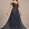 Formal & Evening | Sheath/Column Off the Shoulder Cold Shoulder Floor-Length Lace Sequin Chiffon Evening Dress With Pleated As Picture – Womens