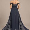 Formal & Evening | Sheath/Column Off the Shoulder Cold Shoulder Floor-Length Lace Sequin Chiffon Evening Dress With Pleated As Picture – Womens