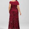 Formal & Evening | Sheath/Column Off the Shoulder Floor-Length Sequin Chiffon Evening Dress With Pleated Burgundy – Womens