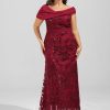 Formal & Evening | Sheath/Column Off the Shoulder Floor-Length Sequin Chiffon Evening Dress With Pleated Burgundy – Womens