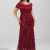 Formal & Evening | Sheath/Column Off the Shoulder Floor-Length Sequin Chiffon Evening Dress With Pleated Burgundy – Womens