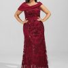 Formal & Evening | Sheath/Column Off the Shoulder Floor-Length Sequin Chiffon Evening Dress With Pleated Burgundy – Womens