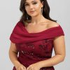 Formal & Evening | Sheath/Column Off the Shoulder Floor-Length Sequin Chiffon Evening Dress With Pleated Burgundy – Womens