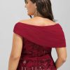 Formal & Evening | Sheath/Column Off the Shoulder Floor-Length Sequin Chiffon Evening Dress With Pleated Burgundy – Womens