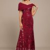 Formal & Evening | Sheath/Column Off the Shoulder Floor-Length Sequin Chiffon Evening Dress With Pleated Burgundy – Womens