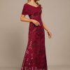 Formal & Evening | Sheath/Column Off the Shoulder Floor-Length Sequin Chiffon Evening Dress With Pleated Burgundy – Womens