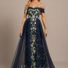 Formal & Evening | Sheath/Column Off the Shoulder Floor-Length Tulle Lace Evening Dress As Picture – Womens