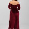 Formal & Evening | Sheath/Column Off the Shoulder Floor-Length Velvet Evening Dress With Cascading Ruffles Cabernet – Womens