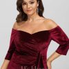 Formal & Evening | Sheath/Column Off the Shoulder Floor-Length Velvet Evening Dress With Cascading Ruffles Cabernet – Womens