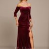 Formal & Evening | Sheath/Column Off the Shoulder Floor-Length Velvet Evening Dress With Cascading Ruffles Cabernet – Womens