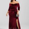 Formal & Evening | Sheath/Column Off the Shoulder Floor-Length Velvet Evening Dress With Cascading Ruffles Cabernet – Womens