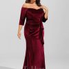 Formal & Evening | Sheath/Column Off the Shoulder Floor-Length Velvet Evening Dress With Cascading Ruffles Cabernet – Womens