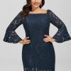 Formal & Evening | Sheath/Column Off the Shoulder Knee-Length Lace Evening Dress With Sequins Dark Navy – Womens