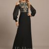 Formal & Evening | Sheath/Column Scoop Floor-Length Lace Chiffon Evening Dress With Sequins Black – Womens