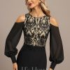 Formal & Evening | Sheath/Column Scoop Floor-Length Lace Chiffon Evening Dress With Sequins Black – Womens