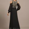 Formal & Evening | Sheath/Column Scoop Floor-Length Lace Chiffon Evening Dress With Sequins Black – Womens