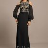 Formal & Evening | Sheath/Column Scoop Floor-Length Lace Chiffon Evening Dress With Sequins Black – Womens