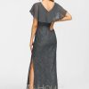 Formal & Evening | Sheath/Column V-Neck Ankle-Length Lace Chiffon Evening Dress Steel Grey – Womens