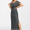 Formal & Evening | Sheath/Column V-Neck Ankle-Length Lace Chiffon Evening Dress Steel Grey – Womens