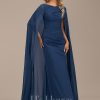 Formal & Evening | Sheath/Column V-Neck Floor-Length Chiffon Evening Dress With Pleated Navy Blue – Womens