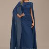 Formal & Evening | Sheath/Column V-Neck Floor-Length Chiffon Evening Dress With Pleated Navy Blue – Womens