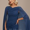 Formal & Evening | Sheath/Column V-Neck Floor-Length Chiffon Evening Dress With Pleated Navy Blue – Womens