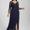 Formal & Evening | Sheath/Column V-Neck Floor-Length Lace Chiffon Evening Dress With Sequins As Picture – Womens