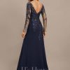 Formal & Evening | Sheath/Column V-Neck Floor-Length Lace Chiffon Evening Dress With Sequins As Picture – Womens