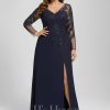 Formal & Evening | Sheath/Column V-Neck Floor-Length Lace Chiffon Evening Dress With Sequins As Picture – Womens