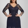 Formal & Evening | Sheath/Column V-Neck Floor-Length Lace Chiffon Evening Dress With Sequins As Picture – Womens