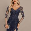 Formal & Evening | Sheath/Column V-Neck Floor-Length Lace Chiffon Evening Dress With Sequins As Picture – Womens