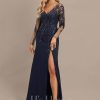 Formal & Evening | Sheath/Column V-Neck Floor-Length Lace Chiffon Evening Dress With Sequins As Picture – Womens