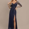 Formal & Evening | Sheath/Column V-Neck Floor-Length Lace Chiffon Evening Dress With Sequins As Picture – Womens