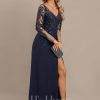 Formal & Evening | Sheath/Column V-Neck Floor-Length Lace Chiffon Evening Dress With Sequins As Picture – Womens