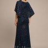 Formal & Evening | Sheath/Column V-Neck Floor-Length Sequin Evening Dress Dark Navy – Womens