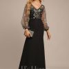 Formal & Evening | Sheath/Column V-Neck Illusion Floor-Length Lace Chiffon Evening Dress Black – Womens