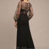 Formal & Evening | Sheath/Column V-Neck Illusion Floor-Length Lace Chiffon Evening Dress Black – Womens