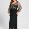 Formal & Evening | Sheath/Column V-Neck Illusion Floor-Length Lace Chiffon Evening Dress Black – Womens