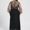 Formal & Evening | Sheath/Column V-Neck Illusion Floor-Length Lace Chiffon Evening Dress Black – Womens