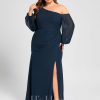 Formal & Evening | Trumpet/Mermaid Asymmetrical Floor-Length Chiffon Evening Dress With Pleated Dark Navy – Womens