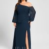 Formal & Evening | Trumpet/Mermaid Asymmetrical Floor-Length Chiffon Evening Dress With Pleated Dark Navy – Womens