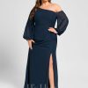 Formal & Evening | Trumpet/Mermaid Asymmetrical Floor-Length Chiffon Evening Dress With Pleated Dark Navy – Womens