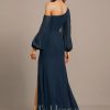 Formal & Evening | Trumpet/Mermaid Asymmetrical Floor-Length Chiffon Evening Dress With Pleated Dark Navy – Womens