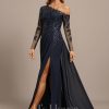 Formal & Evening | Trumpet/Mermaid Asymmetrical Illusion Floor-Length Lace Chiffon Evening Dress With Sequins As Picture – Womens