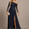 Formal & Evening | Trumpet/Mermaid Asymmetrical Illusion Floor-Length Lace Chiffon Evening Dress With Sequins As Picture – Womens