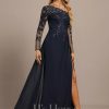 Formal & Evening | Trumpet/Mermaid Asymmetrical Illusion Floor-Length Lace Chiffon Evening Dress With Sequins As Picture – Womens